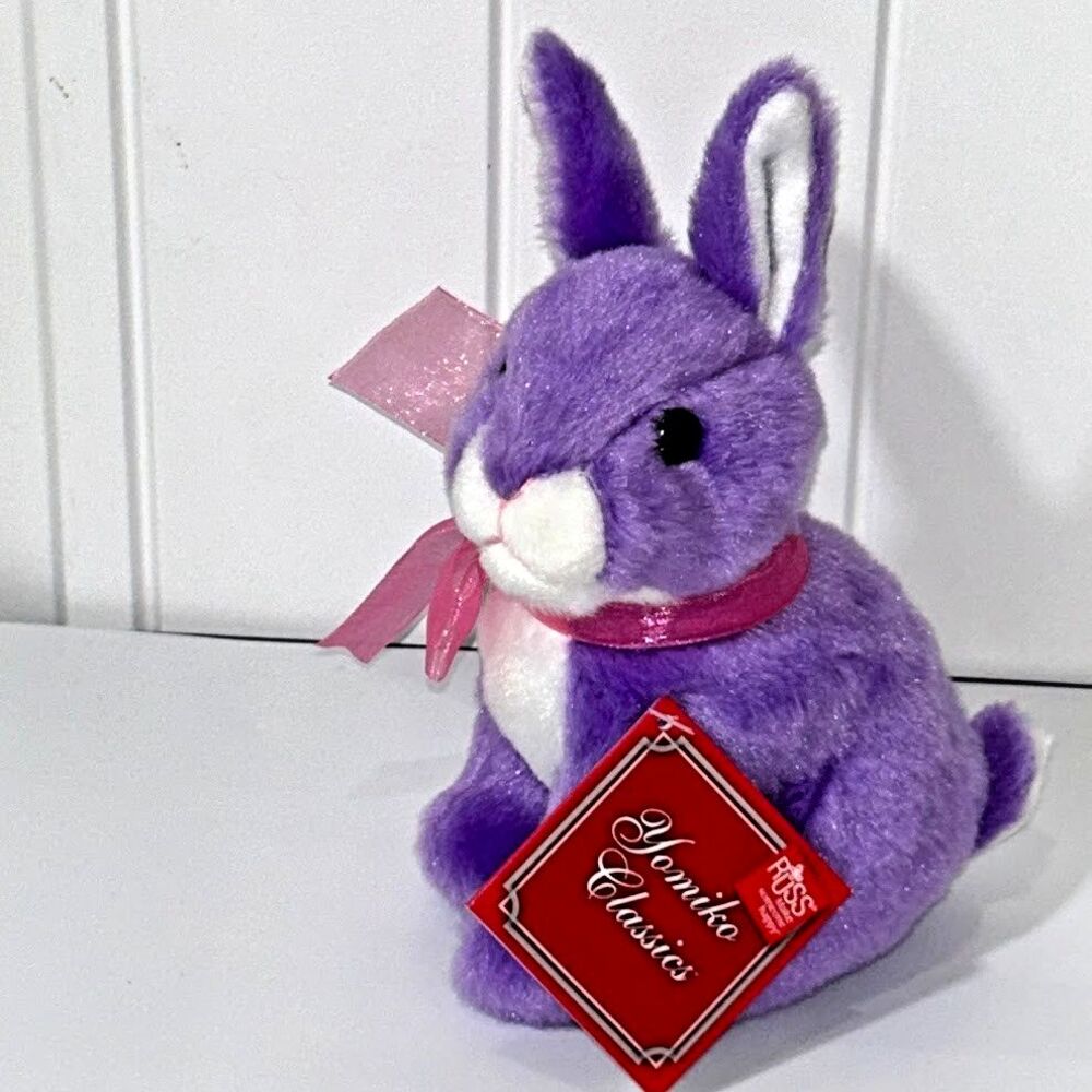 Russ Yomiko Classics Purple Bunny Plush Stuffed Animal Pink Bow  NWT 6"